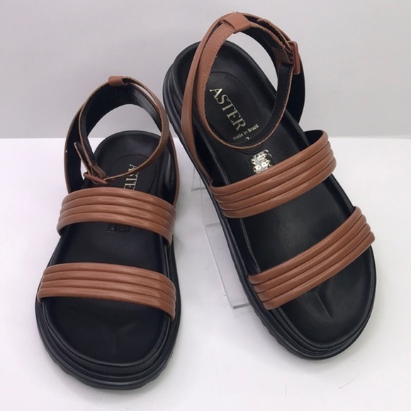 ASTER Harriet Women's Brown & Black Strappy Sandals Ankle Buckle Strap Sz 7 - Picture 2 of 8